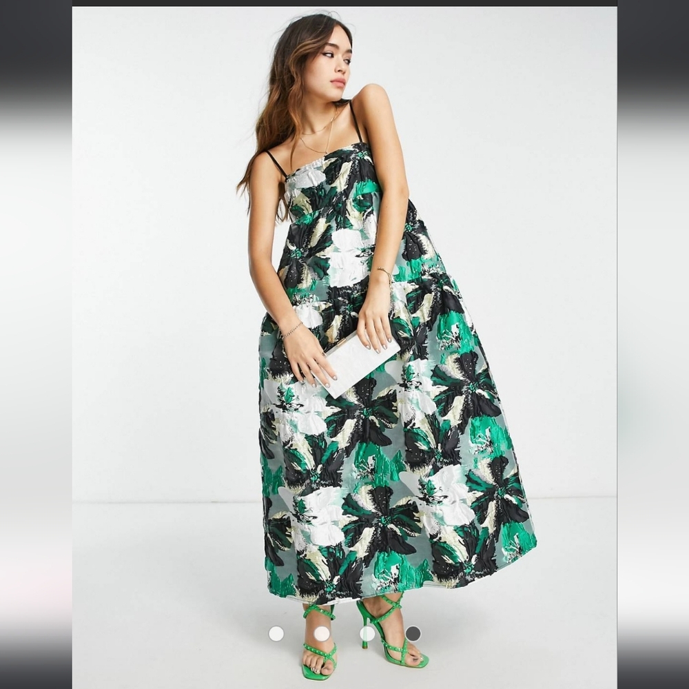 ASOS EDITION tiered cami midi dress in abstract floral jacquard size 8